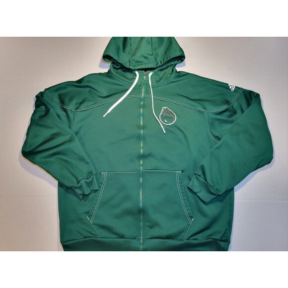 Adidas Green Full Zip Aeroready Hoodie Sweatshirt Sweater Hooded Drawstrings 2XL - Picture 1 of 9